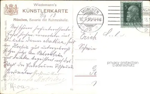 Verlag Wiedemann WIRO Nr. 2163 Muenchen Bavaria Ruhmeshalle  Kat. Verlage