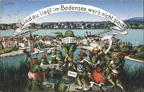 Vermenschlicht Froesche Musikanten Lindau im Bodensee  Kat. Kuenstlerkarte