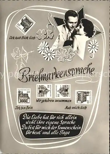 Briefmarkensprache Paar Stern Amor Kleeblaetter Gedicht  Kat. Philatelie