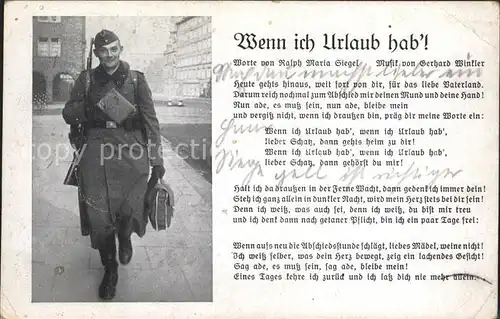 Liederkarte Wenn ich Urlaub hab Militaria Soldat  Kat. Musik