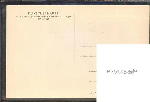 Kuenstlerkarte nach einem Kupferstich Johann Elias Ridinger Ein Federschuetze auf einem Schiesspferde / Kuenstlerkarte /