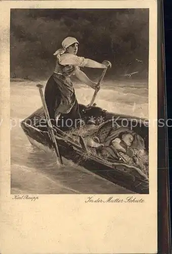 Baby Nursery Bebe Kuenstlerkarte Karl Raupp In der Mutter Schutz Boot  Kat. Kinder