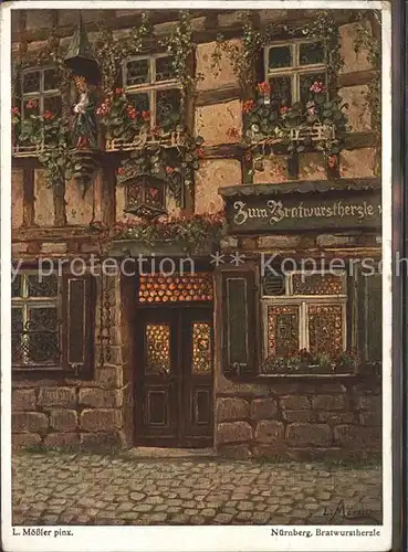 Moessler L. Nuernberg Gasthaus Zum Bratwurstherzle Kat. Kuenstlerkarte