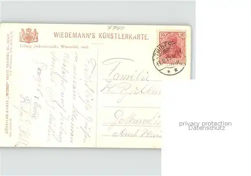 Verlag WIRO Wiedemann Nr. 2454 B Triberg Schwarzwald Wasserfall  Kat. Verlage