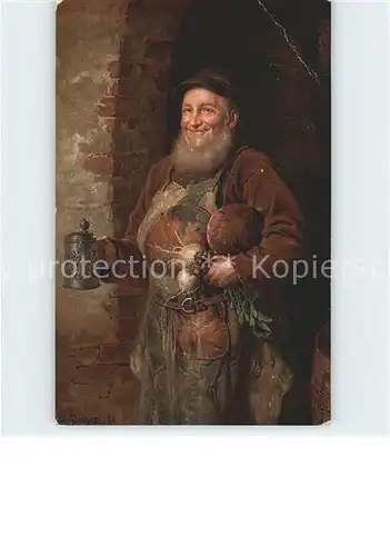 Kuenstlerkarte Eduard Gruetzner Klosterschaefflers Vesperbrot Nr. 2600 Kat. Kuenstlerkarte