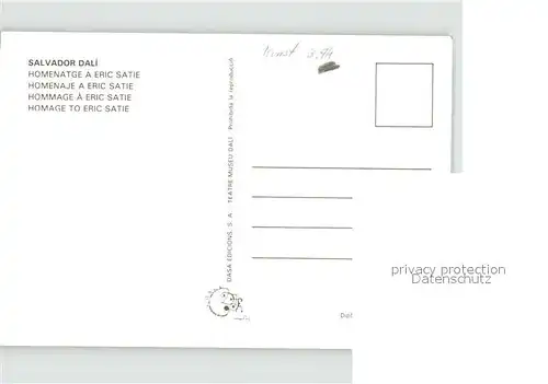 Kuenstlerkarte Salvador Dali Homenatge a Eric Satie Kat. Kuenstlerkarte