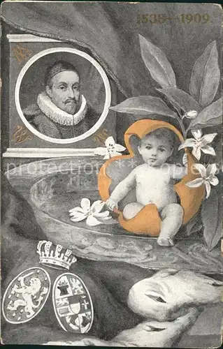 Adel Niederlande Wilhelm I. Geburt Prinzessin Juliana Krone Wappen Blumen  Kat. Koenigshaeuser