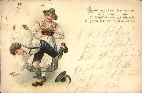 Tanz Taenzer Schuhplattler Dirndl Gedicht Litho / Tanz /