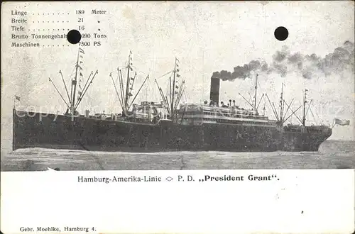 Dampfer Oceanliner P.D. President Grant Hamburg Amerika Linie Kat. Schiffe
