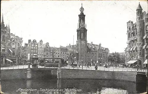 Strassenbahn Amsterdam Sophiaplein en Munttoren Kat. Strassenbahn