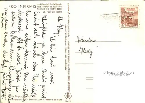 Kuenstlerkarte Walter Bugnon Bauernhaus im Jura Spendenkarte Pro Infirmis  Kat. Kuenstlerkarte