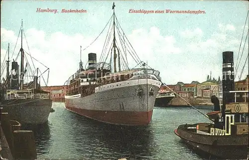 Dampfer Oceanliner Woermanndampfer Hmaburg Baakenhafen Kat. Schiffe