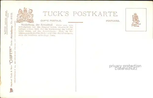 Verlag Tucks Oilette Nr. 610 B Heidelberg Schlosshof Charles E. Flower  Kat. Verlage