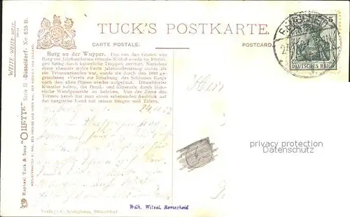 Verlag Tucks Oilette Nr. 635 B Burg an der Wupper Schloss Burg Charles E. Flower  Kat. Verlage