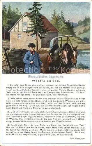 Liederkarte Westfalenlied Altwestfaelische Saegemuehle Emil Rittershaus Pferde Kat. Musik