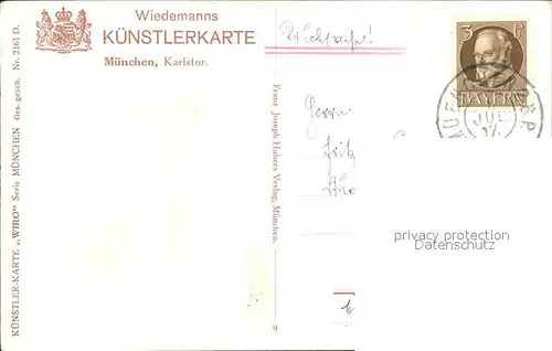 Verlag Wiedemann WIRO Nr. 2161 D Muenchen Karlstor  Kat. Verlage