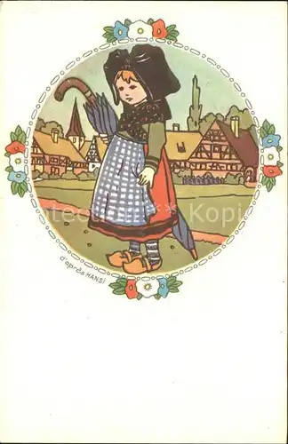 Hansi Kind Tracht Frankreich Kat. Kuenstlerkarte