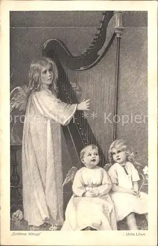 Loewe Meta Goldene Klaenge Nr. 7 Schutzengel Engel Harfe Kat. Kuenstlerkarte