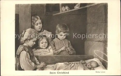 Loewe Meta Beim Christkind Kinder  Kat. Kuenstlerkarte