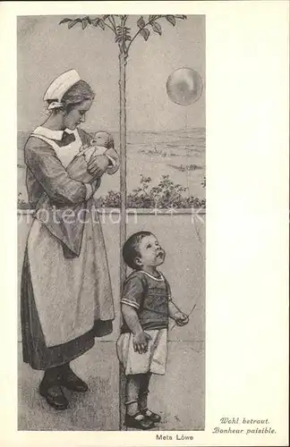 Loewe Meta Nr. 142 Krankenschwester Baby Kind Luftballon Kat. Kuenstlerkarte