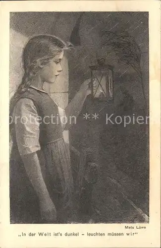 Loewe Meta Nr. 94 Kind Laterne Dunkelheit Kat. Kuenstlerkarte