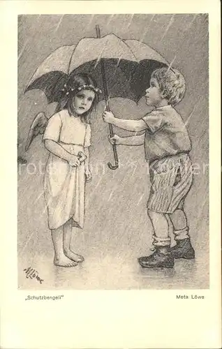 Loewe Meta Schutzbengeli Nr. 4 Engel Kind Regen Regenschirm  Kat. Kuenstlerkarte