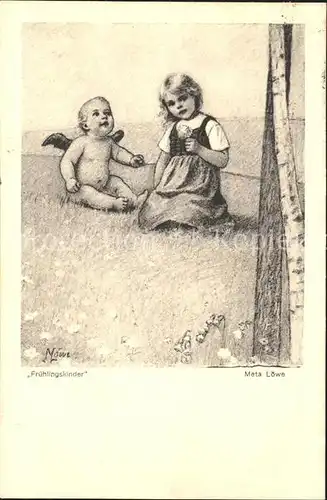 Loewe Meta Fruehlingskinder Nr. 2 Engel  Kat. Kuenstlerkarte