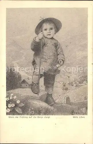 Loewe Meta Nr. 115 Fruehling Kind Wanderung  Kat. Kuenstlerkarte