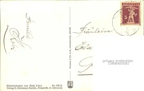 Loewe Meta In treuer Hut Nr. 108 K Glueckwunsch Konfirmation Schutzengel  Kat. Kuenstlerkarte