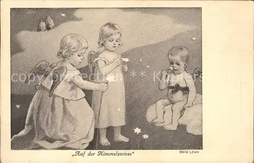 Loewe Meta Auf der Himmelswiese Nr. 11 Engel Sterne  Kat. Kuenstlerkarte