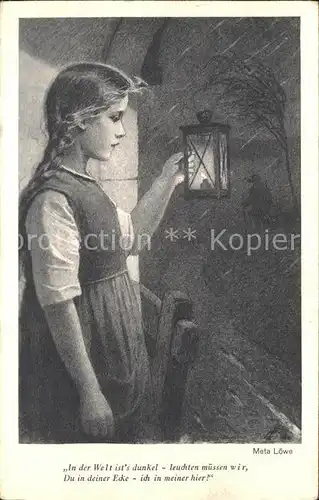 Loewe Meta Nr. 94 Kind Laterne Dunkelheit  Kat. Kuenstlerkarte