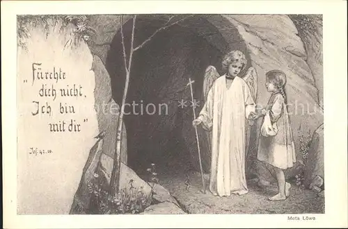 Loewe Meta Nr. 50 Schutzengel Kind Grotte Kat. Kuenstlerkarte