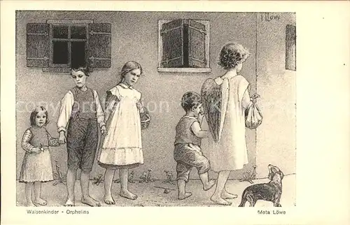 Loewe Meta Waisenkinder Nr. 38 Schutzengel Dackel Kat. Kuenstlerkarte