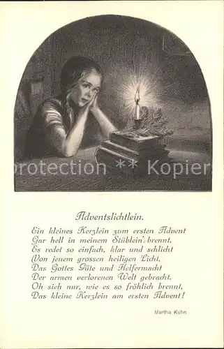 Kuenstlerkarte Martha Kuhn Adventslichtlein Gedicht Kind Kerze  Kat. Kuenstlerkarte