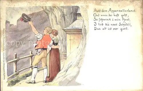 Tobler Viktor V.T. Appenzell Paar Gedicht  Kat. Kuenstlerkarte Schweiz