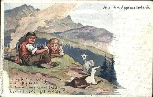 Tobler Viktor V.T. Appenzell Sennbuben Ziegen Alm Gedicht  Kat. Kuenstlerkarte Schweiz