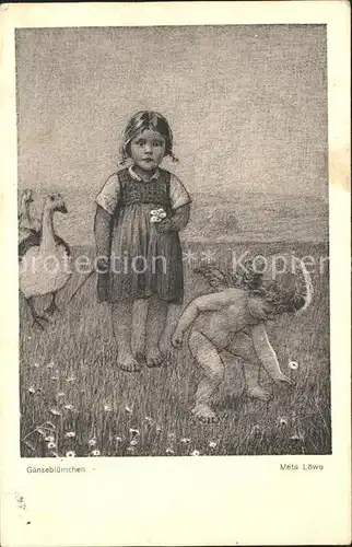 Loewe Meta Gaensebluemchen Nr. 109 Kind Engel Gans  Kat. Kuenstlerkarte