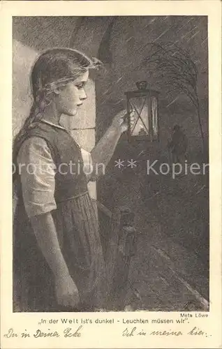 Loewe Meta Nr. 94 Kind Laterne Dunkelheit Kat. Kuenstlerkarte