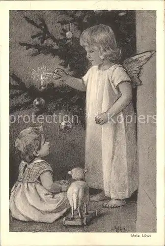 Loewe Meta Nr. 35 Engel Kind Rollschaf Kerze Weihnachtsbaum Kat. Kuenstlerkarte