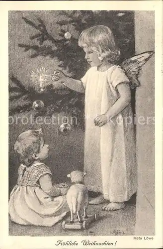 Loewe Meta Frohe Weihnachten Nr. 35 Engel Kind Rollschaf Kerze  Kat. Kuenstlerkarte