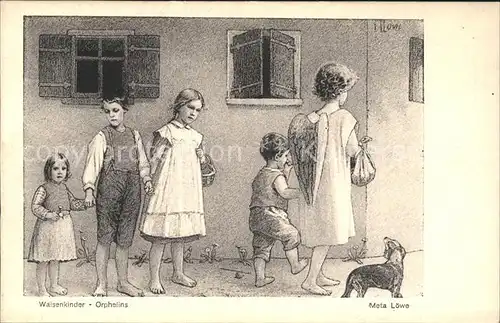 Loewe Meta Waisenkinder Nr. 38 Schutzengel Dackel  Kat. Kuenstlerkarte