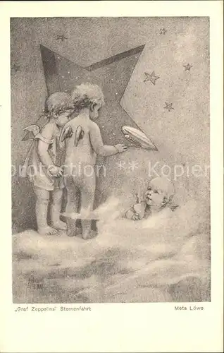 Loewe Meta Graf Zeppelis Sternenfahrt Nr. 155 Engel Zeppelin Sterne  Kat. Kuenstlerkarte