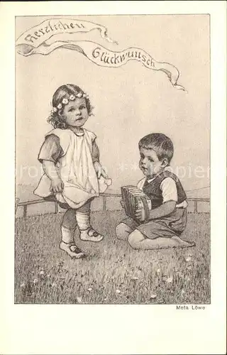 Loewe Meta Nr. 151 G Kinder Tanz Handharmonika Glueckwunsch Kat. Kuenstlerkarte