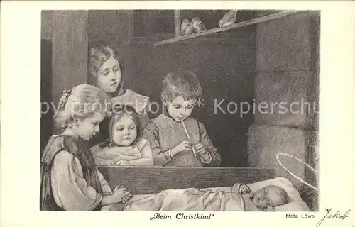 Loewe Meta Beim Christkind Nr. 24 Kinder  Kat. Kuenstlerkarte
