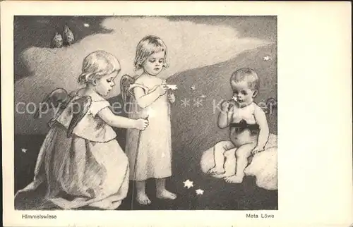 Loewe Meta Himmelswiese Nr. 11 Engel Blumen Sterne Kat. Kuenstlerkarte