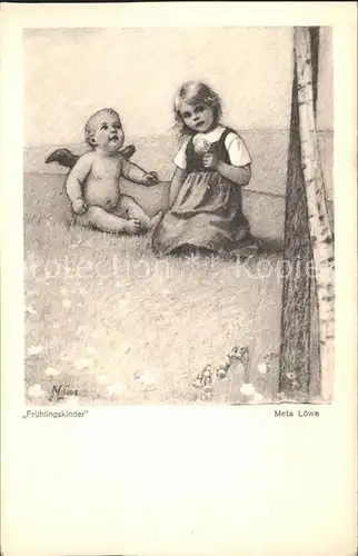 Loewe Meta Fruehlingskinder Nr. 2 Engel Kat. Kuenstlerkarte