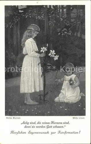 Loewe Meta Reine Blumen Nr. 102 K Kind Engel Lilien Konfirmation Kat. Kuenstlerkarte