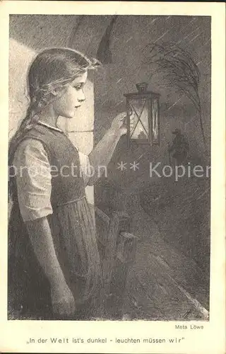 Loewe Meta Nr. 94 Kind Laterne Dunkelheit  Kat. Kuenstlerkarte