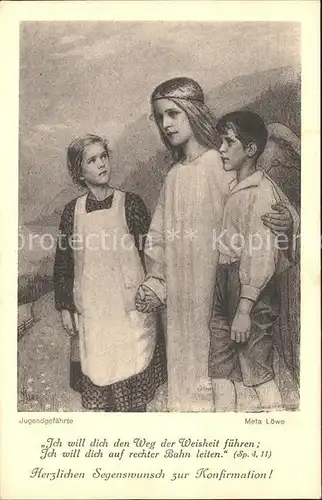 Loewe Meta Jugendgefaehrte Nr. 108 K Schutzengel Kinder Konfirmation Kat. Kuenstlerkarte