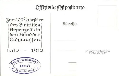 Tobler Viktor V.T. Festpostkarte 400. Jahrfeier Eintritt Appenzell Bund der Eidgenossen Kat. Kuenstlerkarte Schweiz